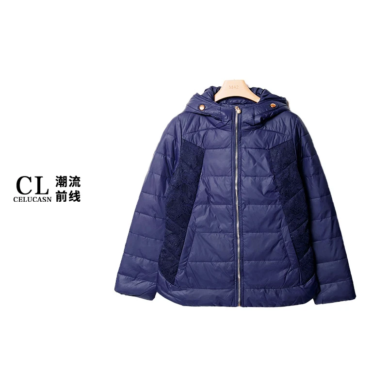 L4VBY0330#时尚连帽棉服保暖短款拼接时尚潮流女装上衣外套