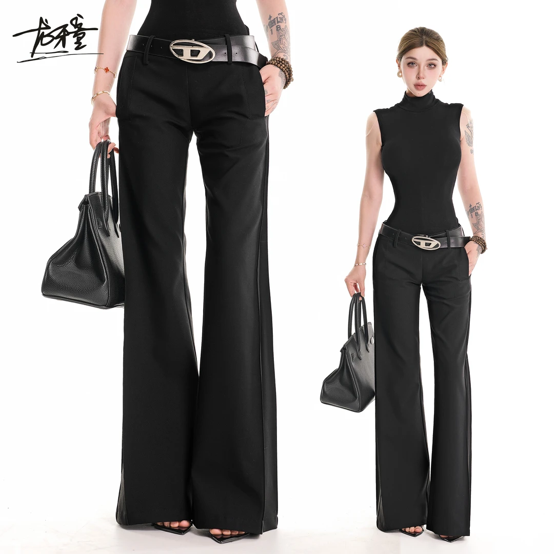 龙牙童推荐【腿缝裤】黑色西装微喇裤秋季2025新款马蹄裤低腰显瘦裤