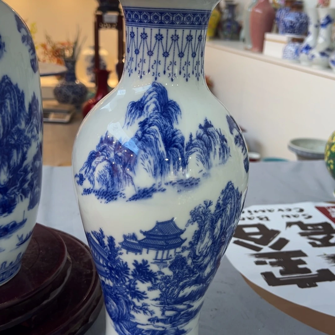 摆件陶36cm青花山水
