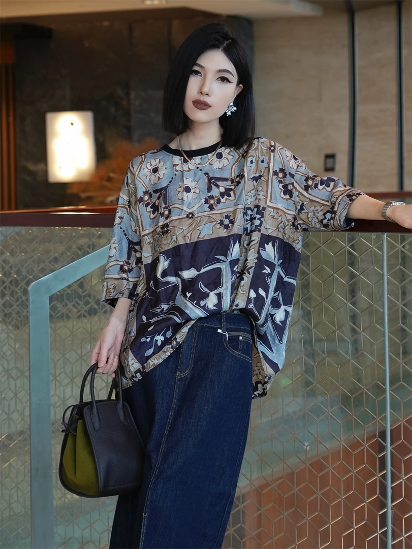 POPULARYW【春许玉兰】Z·R上品屋 时尚气质设计感休闲印花短袖T恤