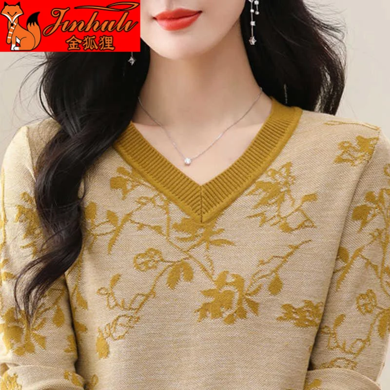 金狐狸胖mm大码秋季精纺国风女打底衫毛衣薄款洋气宽松显瘦新中