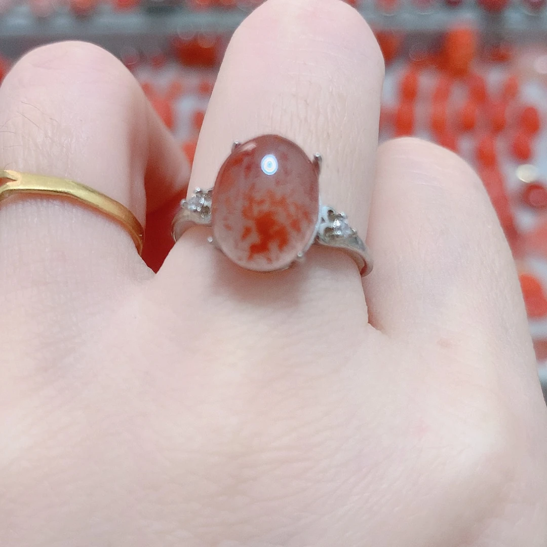 南红玛瑙银S925镶嵌戒指