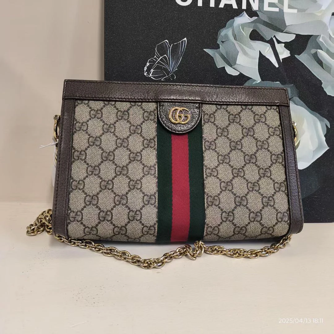 95新 GUCCI/古驰 老花夹子链条包/9574