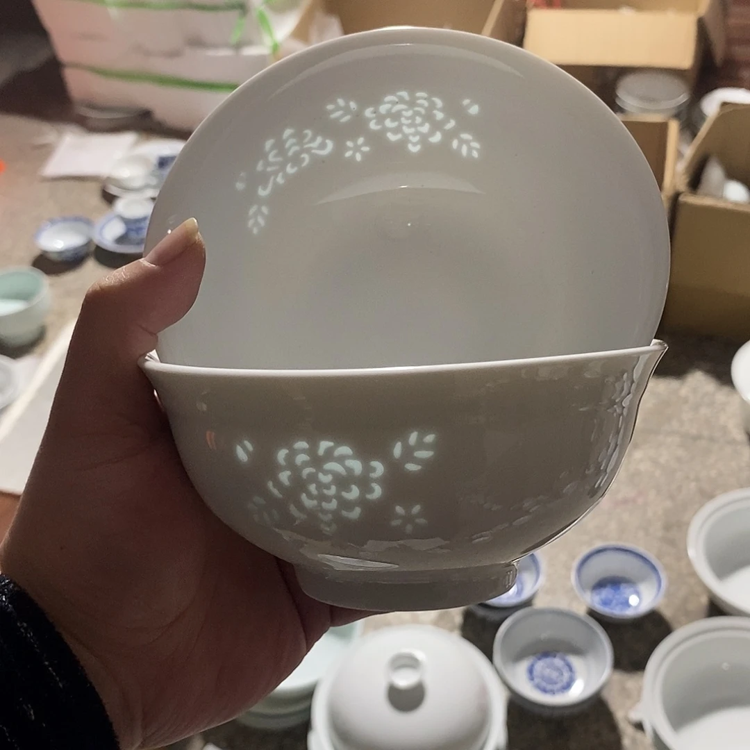 摆件陶5寸高温玲珑瓷碗2支
