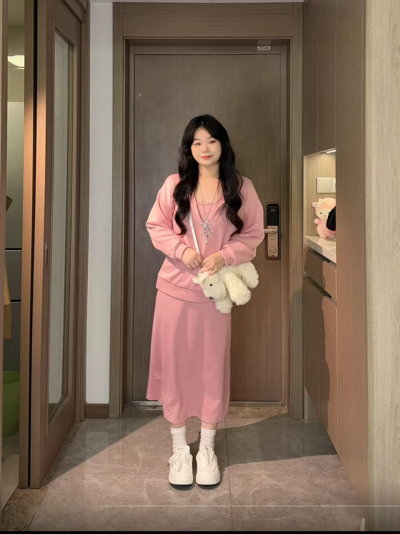 INS风原宿风减龄套装轻奢休闲风中长款时尚套装长裙