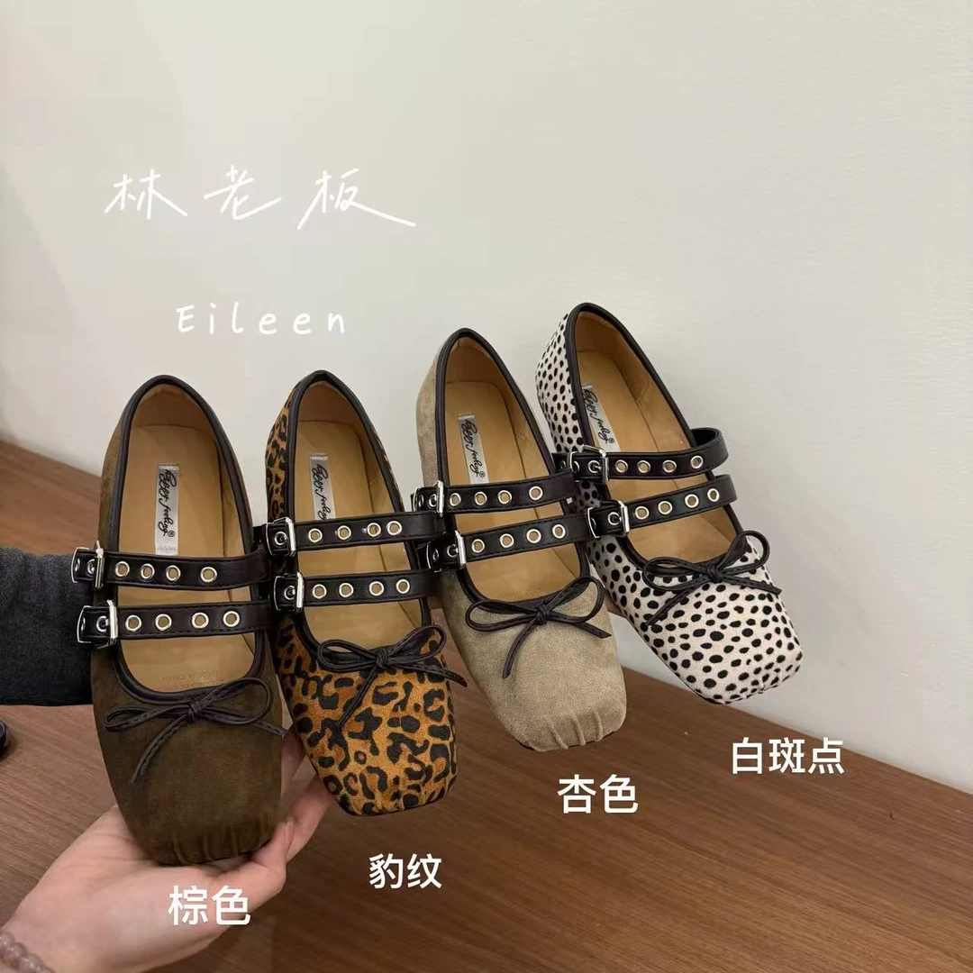 春季新品蝴蝶结一字扣带复古玛丽珍鞋低跟芭蕾鞋 3333-25