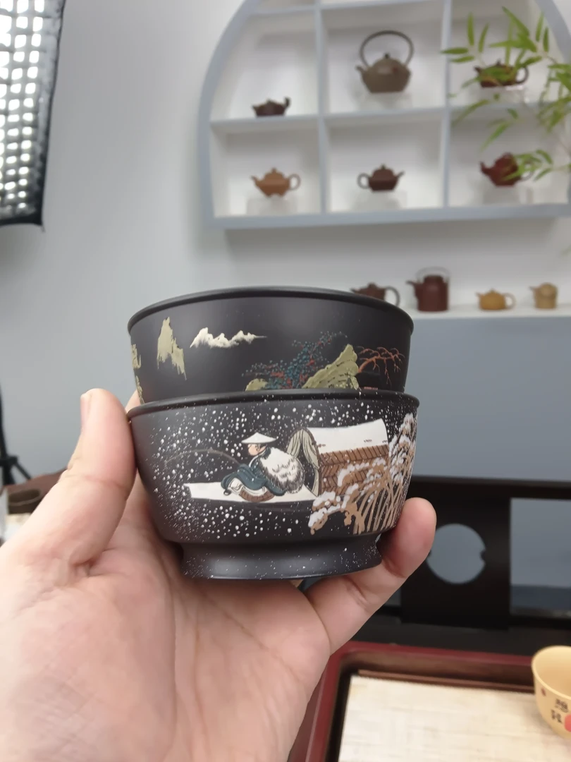 春冬对杯 原矿紫砂黑泥