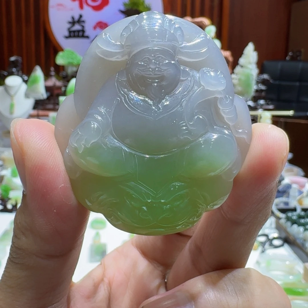 未镶嵌和田玉（翠青玉）挂件和田玉冰烟紫翠青财神