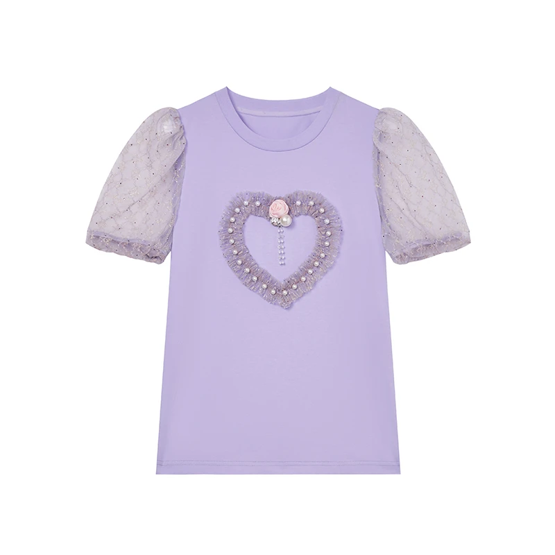 法式立体款拼接爱心圆领T恤-1011000T32T0017