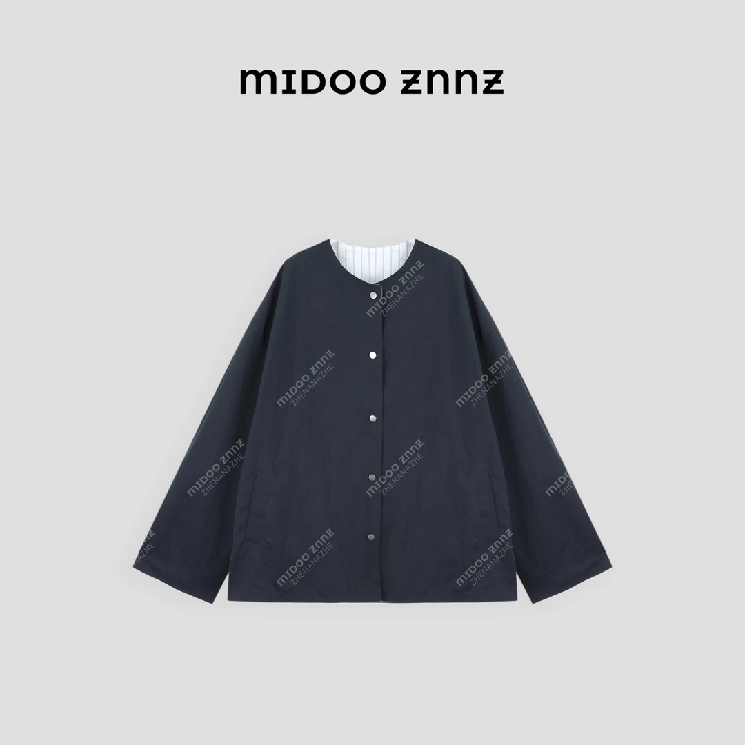 MIDOO ZNNZ 简约线条双面穿撞色宽松休闲无领外套36268M