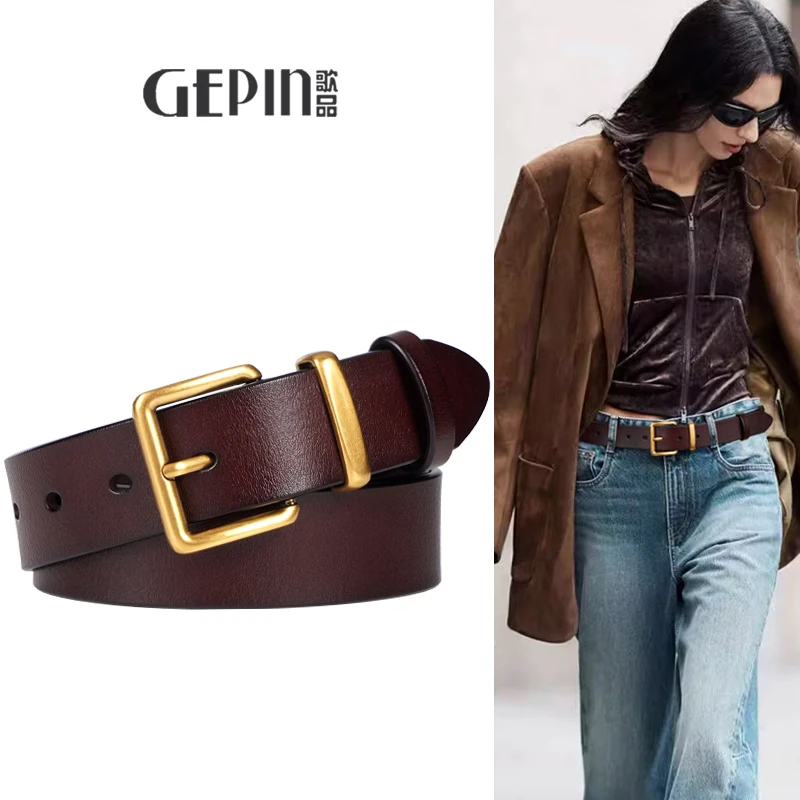 咖啡色皮带女款真皮装饰配牛仔裤带百搭2025新款设计感小众宽腰带
