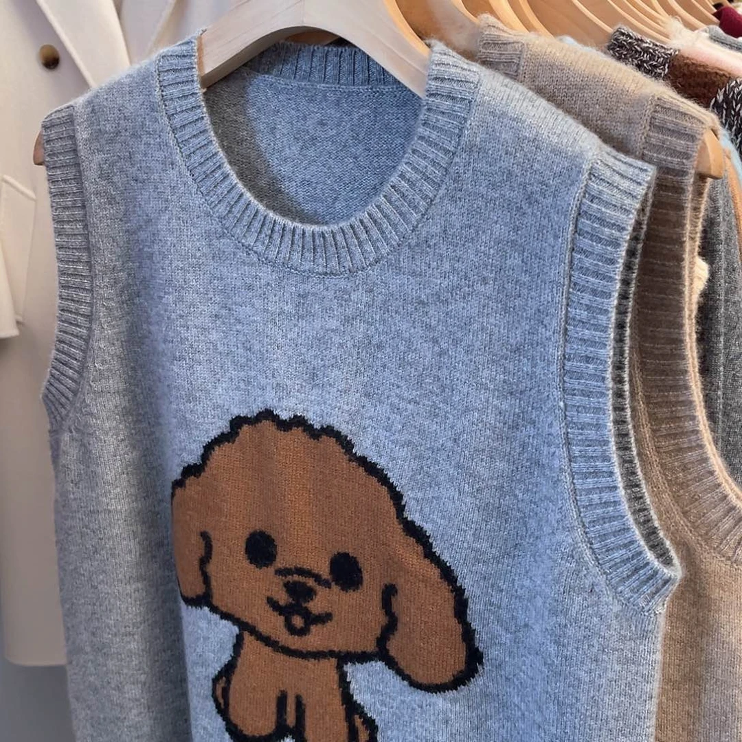 小狗图案羊绒马甲颜色可选