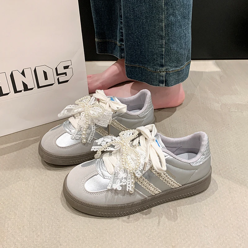 复古百搭拼色德训鞋女士2025年新款秋季时尚轻便休闲运动板鞋系带