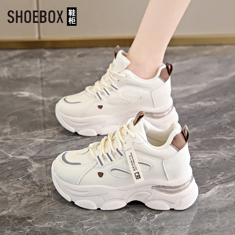 SHOEBOX鞋柜女鞋2025新款春夏季百搭内增高网面运动鞋休闲老爹鞋