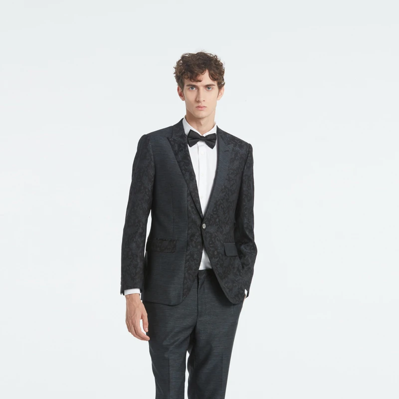 RARE威雅 秋冬 灰蓝色卷草净色双拼西服外套 男士西服