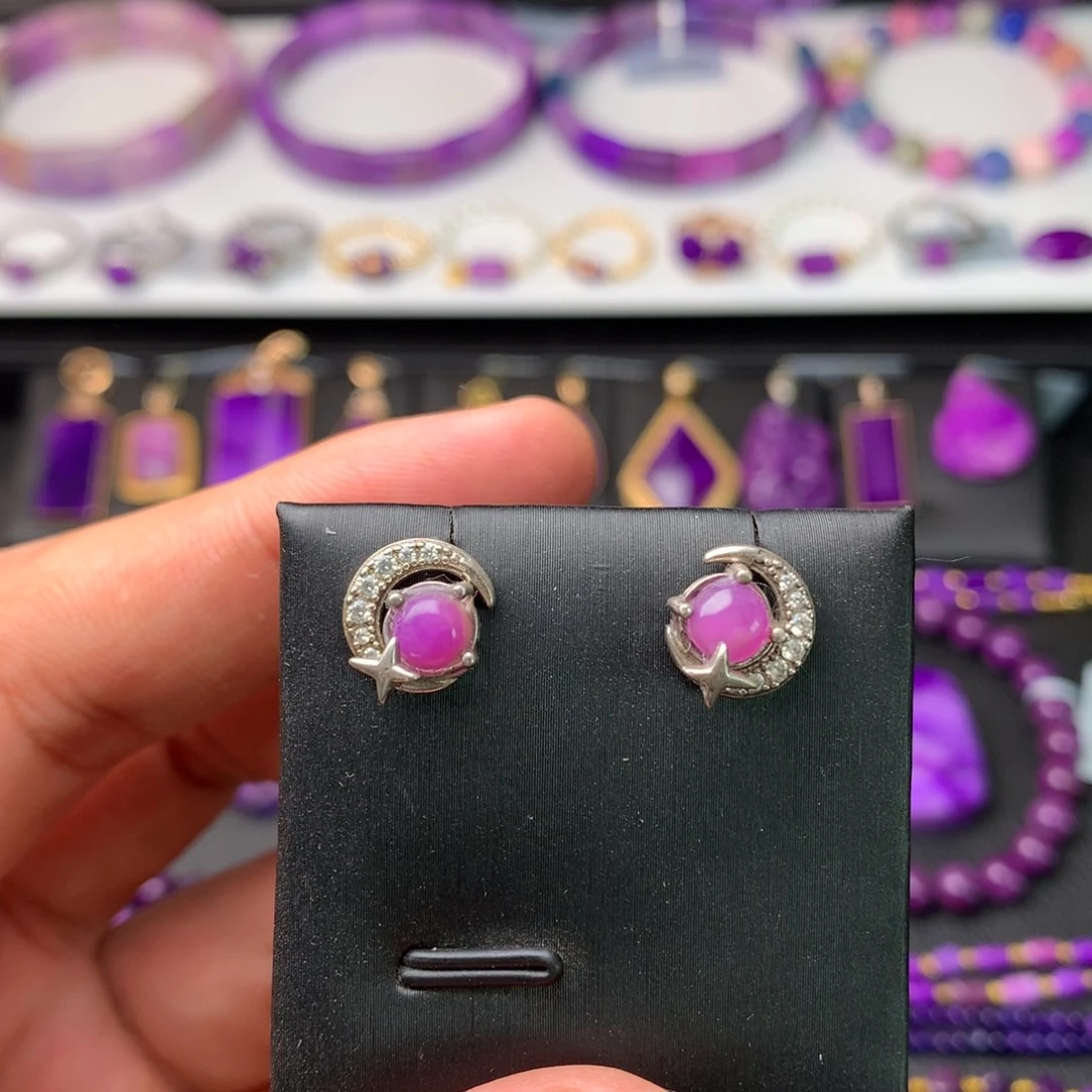 银S925镶嵌苏纪石（舒俱来）耳钉