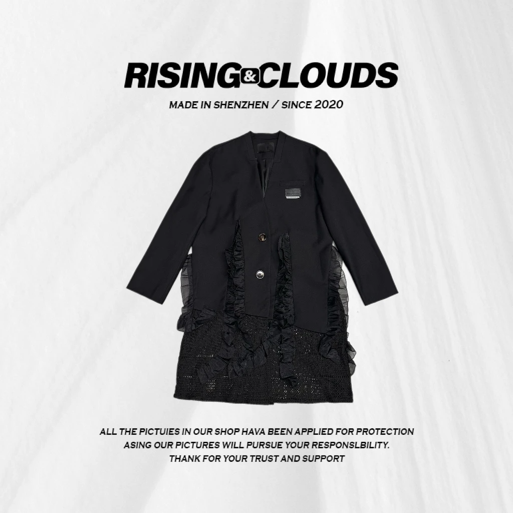 RISING&CLOUDS【小云姐】秋冬时尚显瘦百搭木耳边拼接西服100003