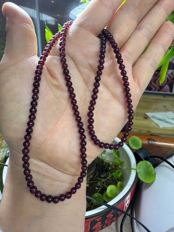 天然石榴石三圈酒红小颗微瑕女士气质手串女款手工时尚