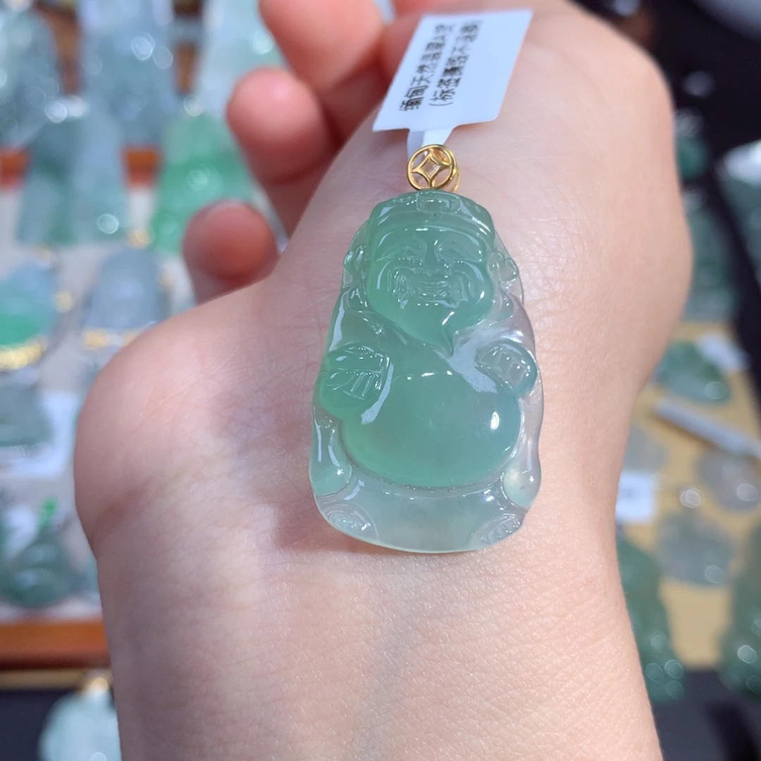 翡翠18K金镶嵌吊坠(不含链)冰润润财神爷