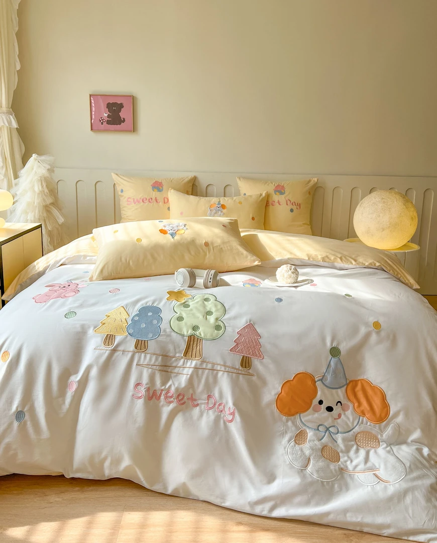 清！甜蜜小狗 全棉100%纯棉可爱卡通风重工绣花款三件套四件套