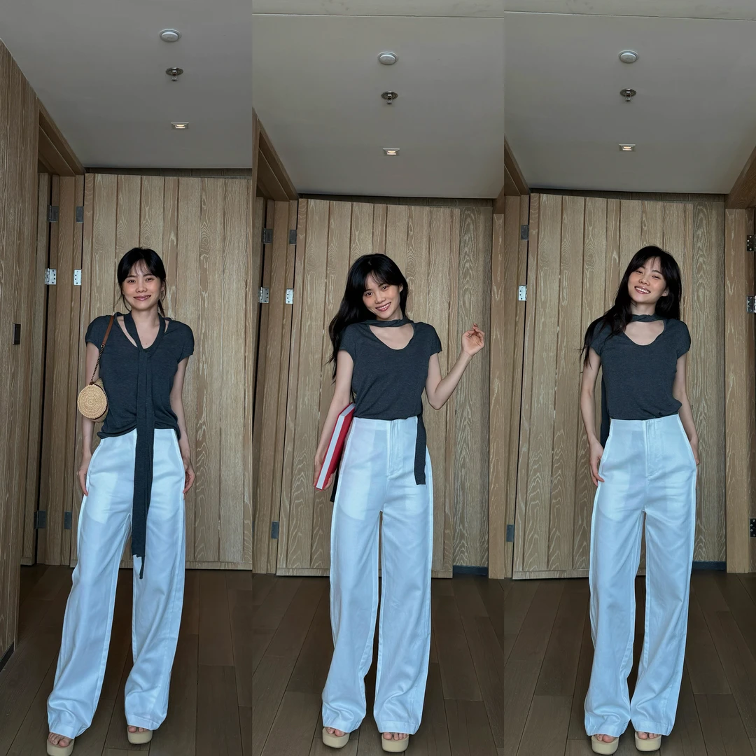 JINGDL【清冷美人】春夏极简舒适立体侧缝线条直筒休闲裤2