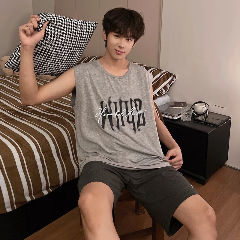 男士睡衣莫代尔夏季款无袖2025年新款背心男青少年凉感家居服套装