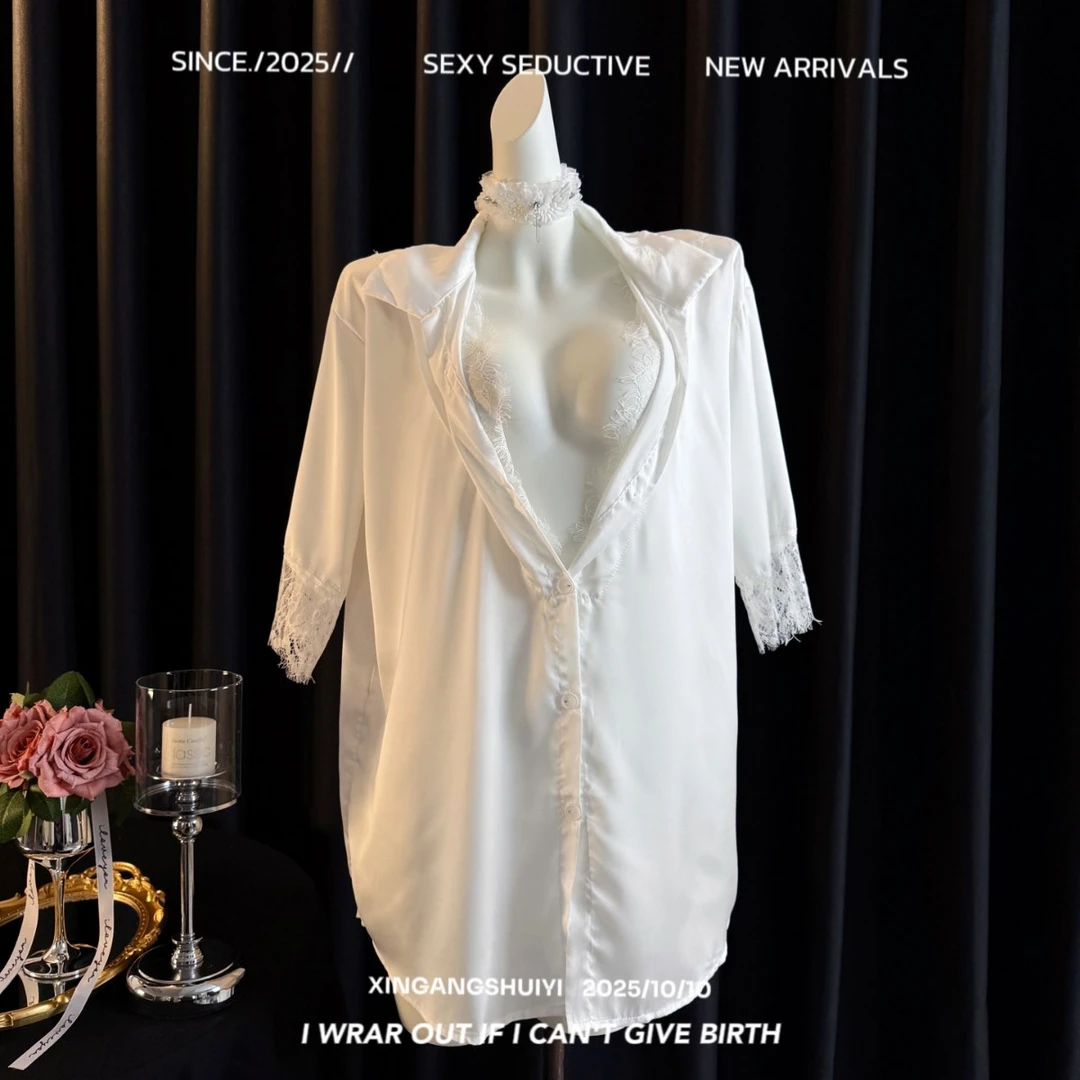 约会战袍冰丝睡衣女夏季凉感纯欲风春秋天薄款2025新款家居服套装