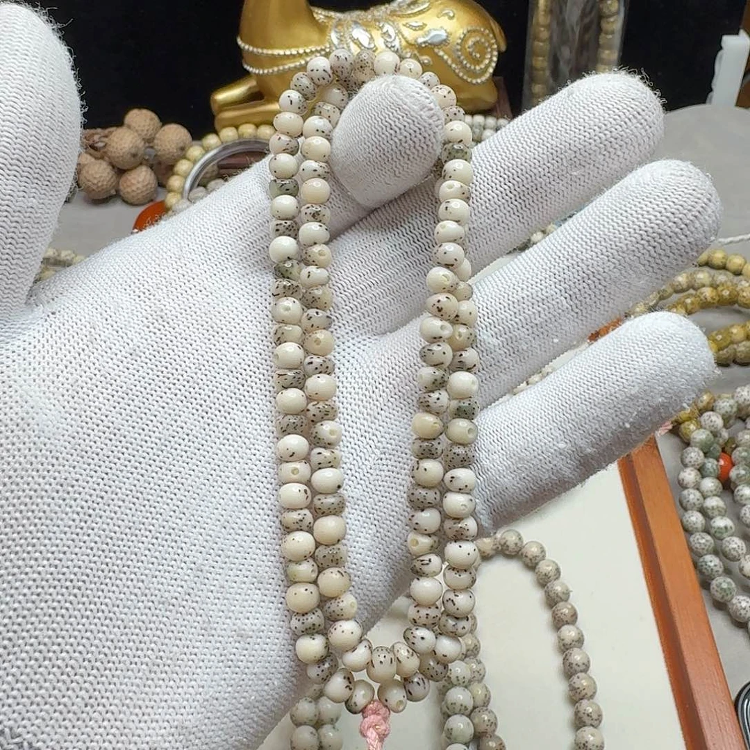手串星月菩提石玉料6蒜瓣大肠糯冰料通体留白小细星多圈