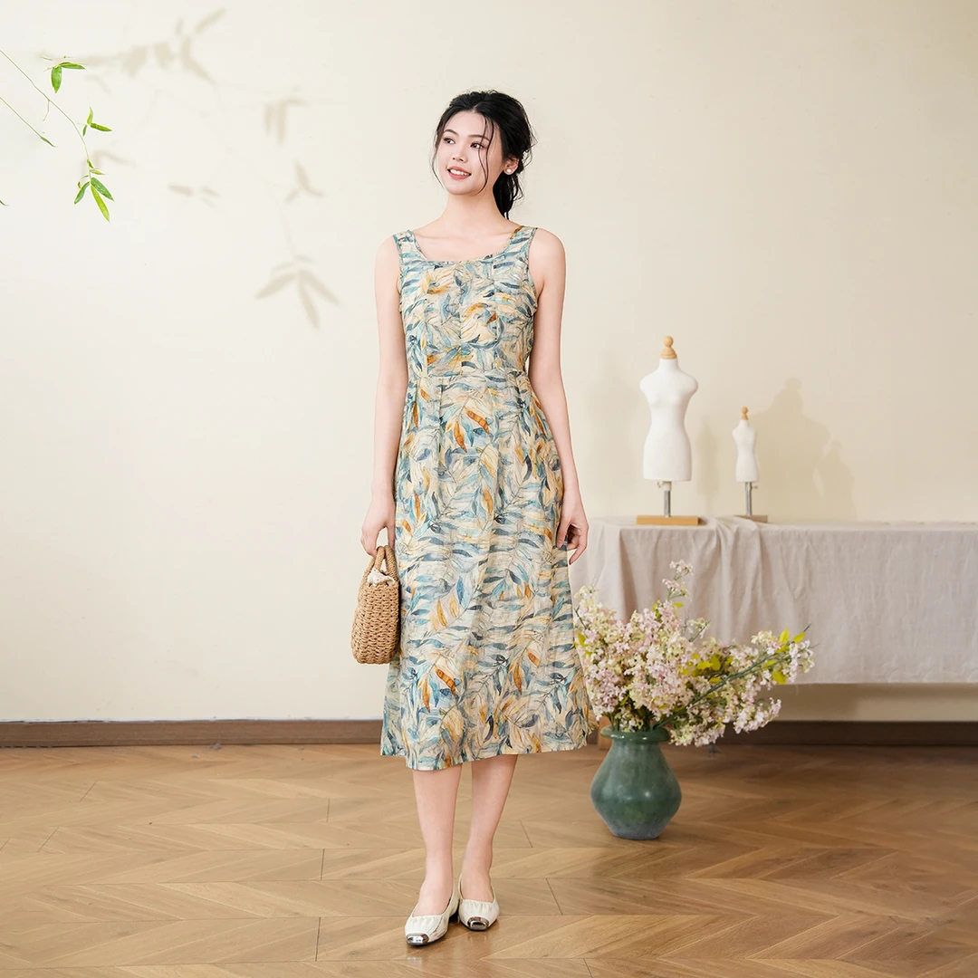 布符2025年夏季宽肩吊带连衣裙显瘦百搭优雅气质女装MXWXLY2