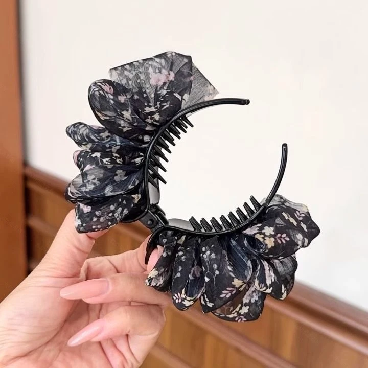 网纱褶皱抓夹女高级感2025新款气质发抓半扎发盘发器后脑勺发夹