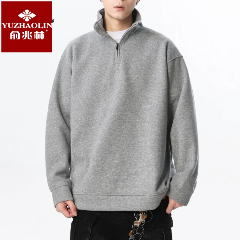 俞兆林半高领卫衣男秋冬款拉链落肩长袖POLO打底衫秋季外套宽松休