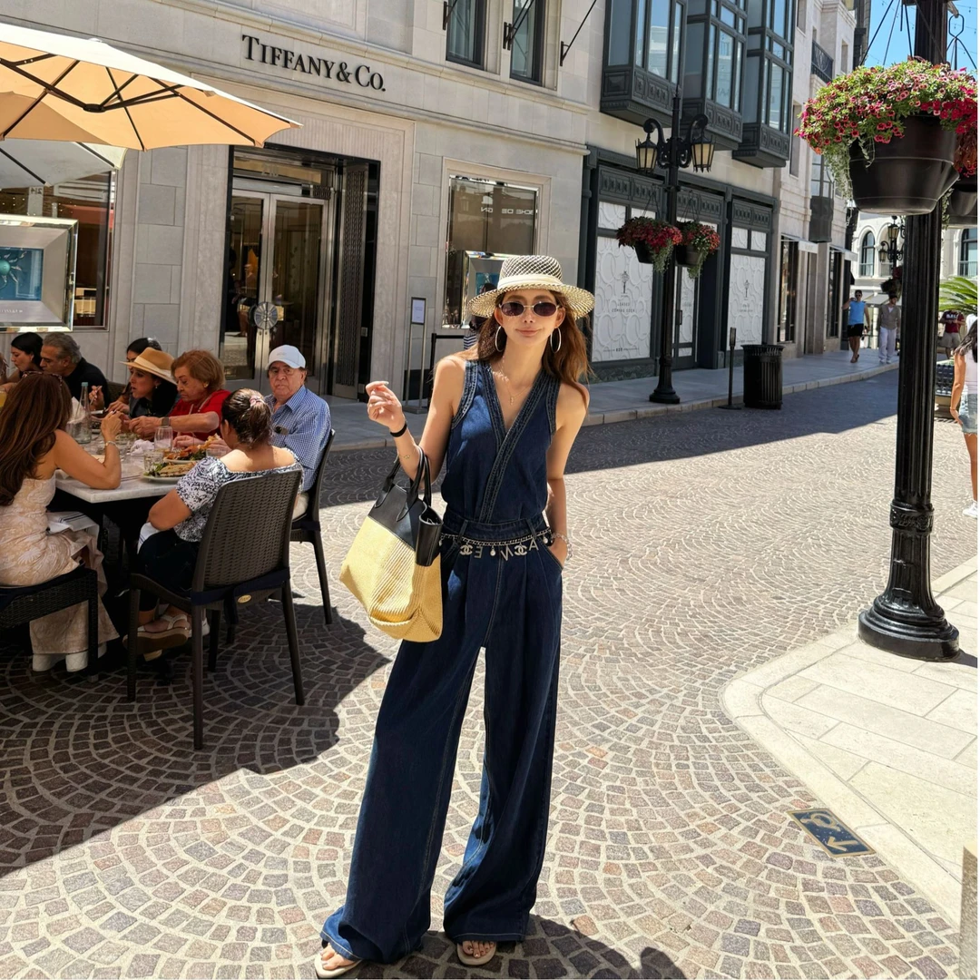 婉君【天丝连体裤】夏季丹宁设计感气质牛仔复古连体裤LWJ25B2K1750