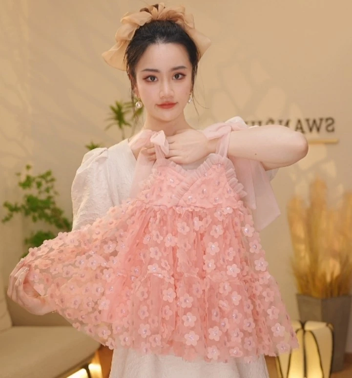 【Y.a8339】2025新款女童吊带碎花甜美宝宝公主裙重工气质连衣裙