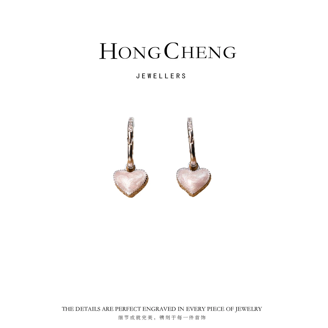 镀k金 粉色贝壳爱心流沙耳环AE9390