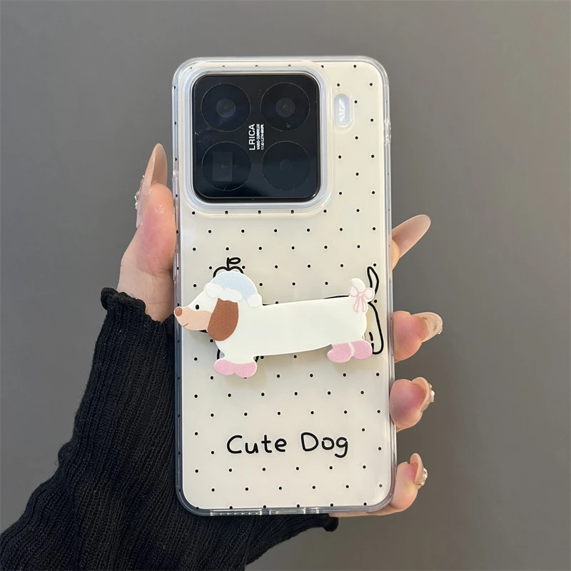 波点字母小狗支架适用小米15pro手机壳保护套小米14pro防摔链条女