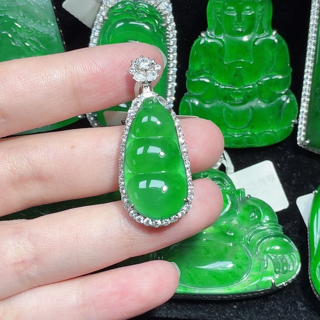 翡翠银S925镶嵌颈饰天然A货翡翠