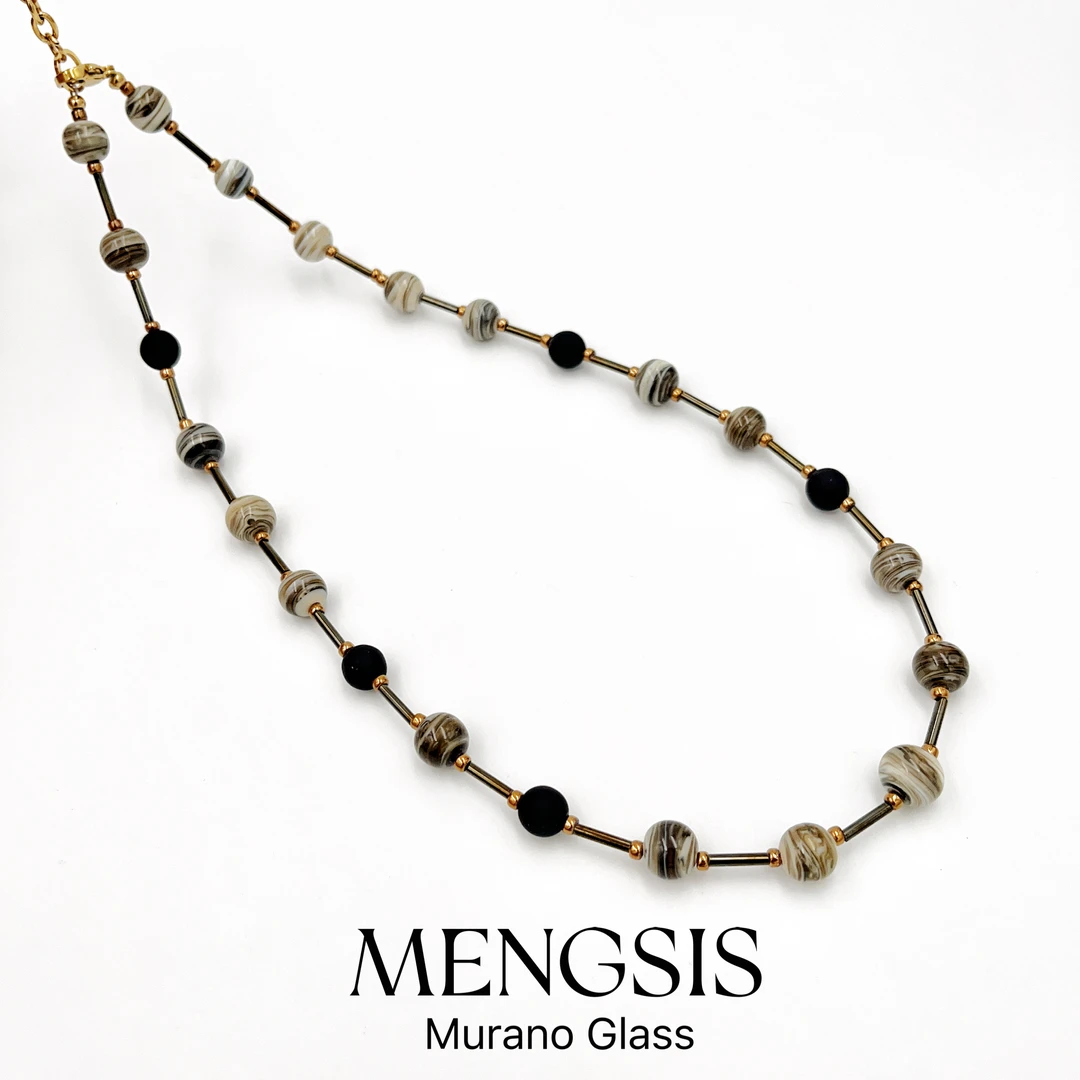 意大利  设计师系列 红黑巧灰琉璃项链  Murano穆拉诺琉璃  7.7