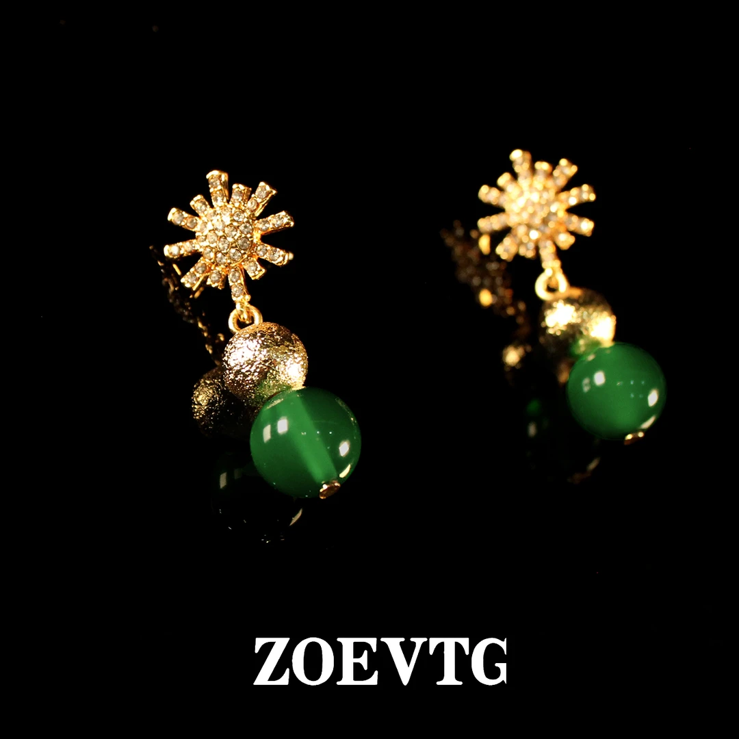 铜合金耳饰 西西里】高级法式复古绿色宫廷风耳钉原创设计饰品1268