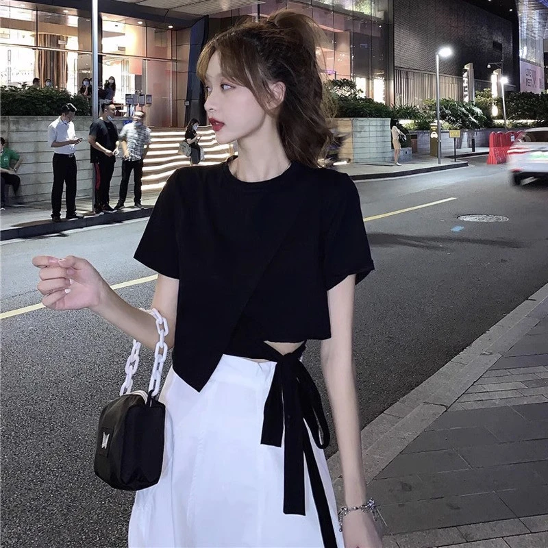 黑色短袖恤女装夏季2025新款高级感设计感小众宽松半袖短款上衣