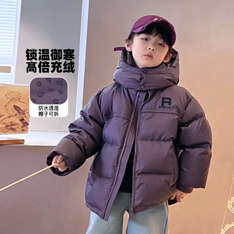 AIAIKIDS【极寒油紫】萌娃羽绒服加厚连帽白鸭绒儿童外套V4118348O8