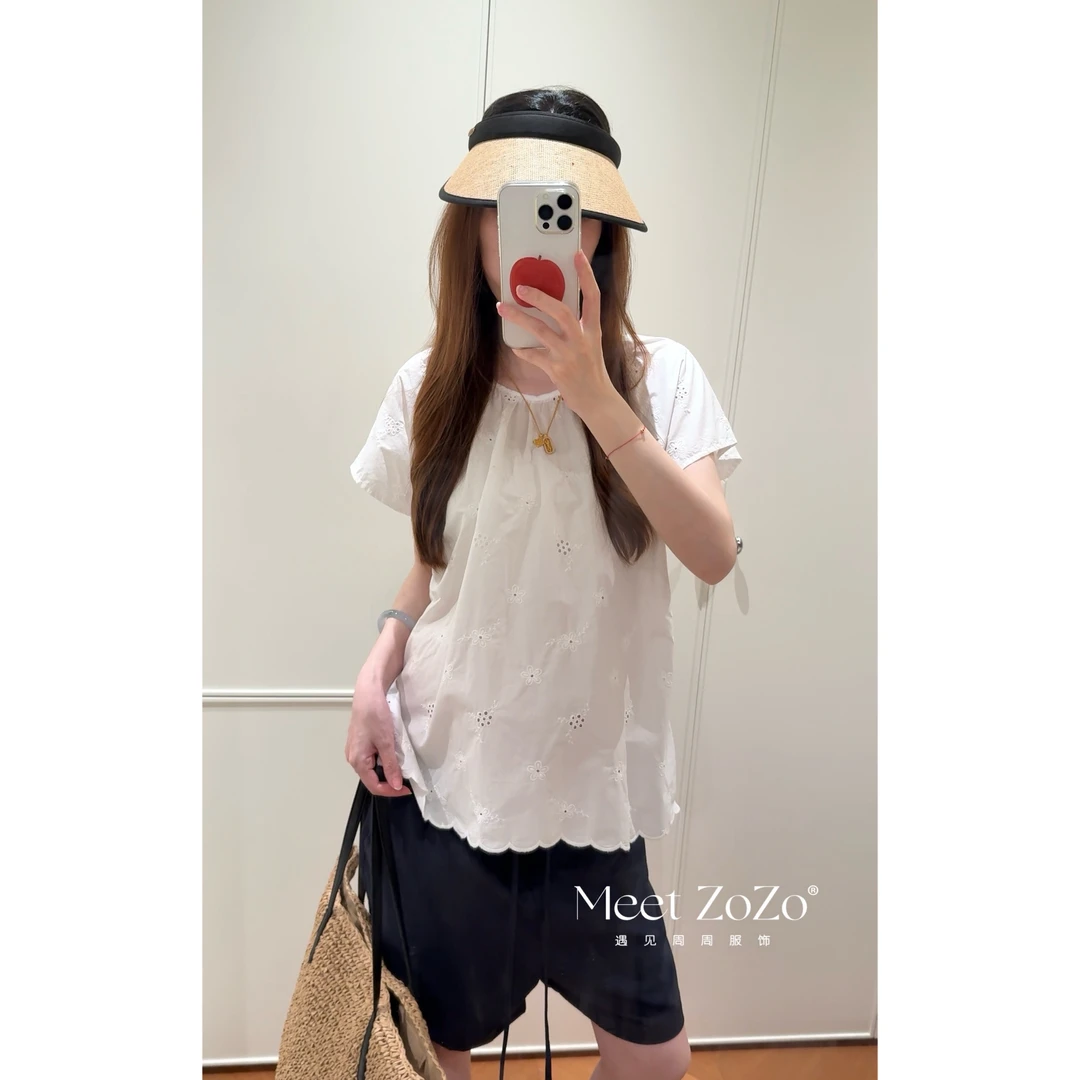 MEET ZOZO夏季韩系镂空花朵纯棉娃娃衫166126