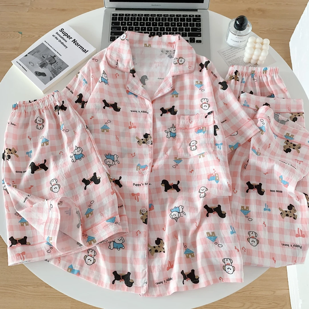 夏季三件套睡衣女士短袖卡通学生家居服