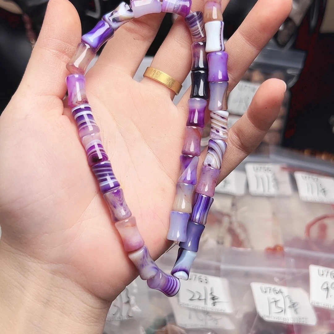 玛瑙/玉髓合金珠宝半成品u766 蚕丝竹节玛瑙一条