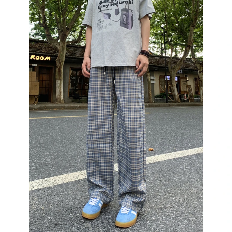 York Zoom潮流学院风格子裤休闲裤男女同款百搭薄款长裤宽松夏季
