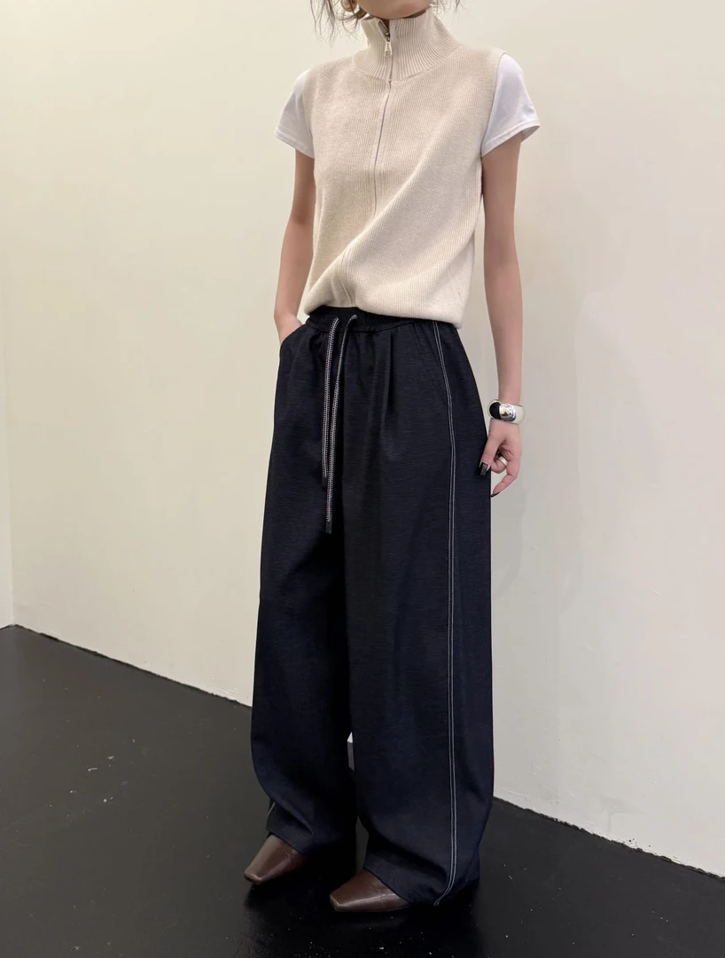 麻品汇·松紧轻奢风阔腿裤休闲裤长裤宽松潮流纯色夏季韩版KQ2133