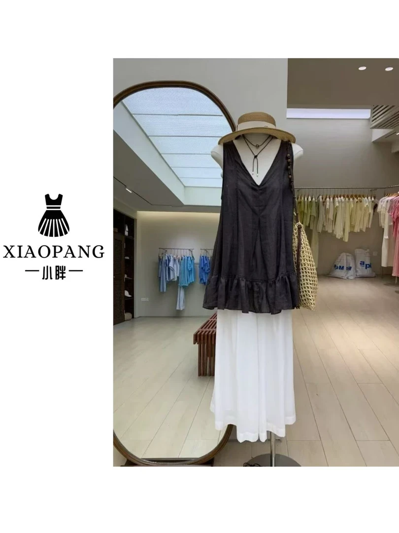 【小胖家】设计感V领绑带无袖衬衫