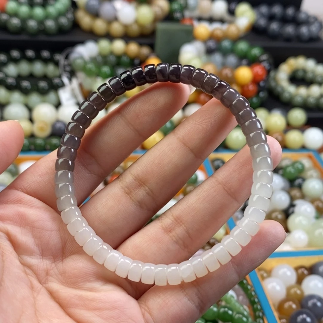 和田玉手串未镶嵌烟紫药片手串z 6