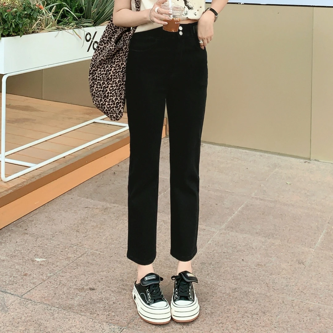 美洋｜【专柜同款】新款升级版女式牛仔裤小黑裤高腰弹力直筒百搭