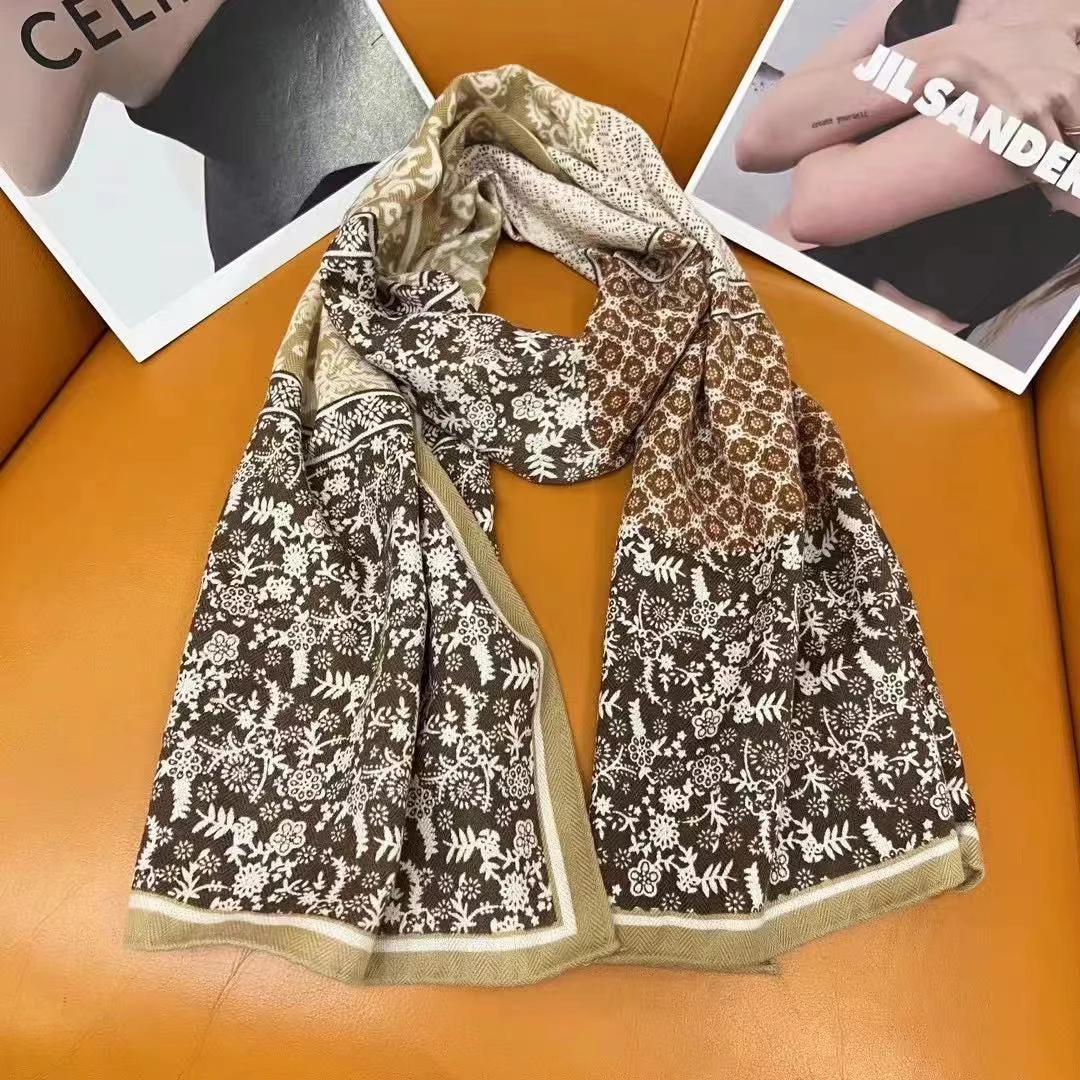 （咖色海浪腰果花）新款围巾40*140左右长条巾