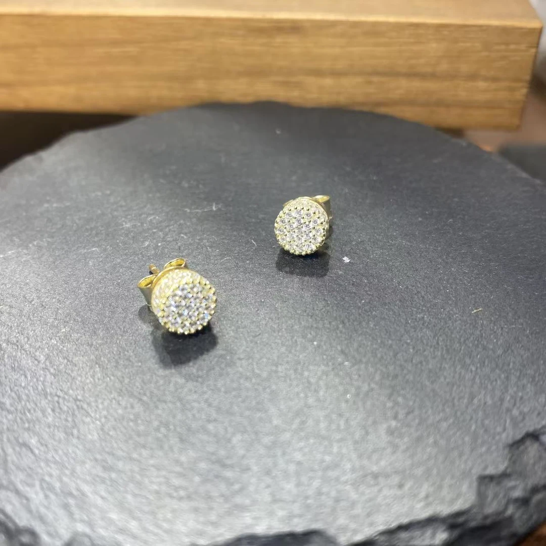 925银合成锆石耳饰 正反全镶金闪闪S925银耳钉